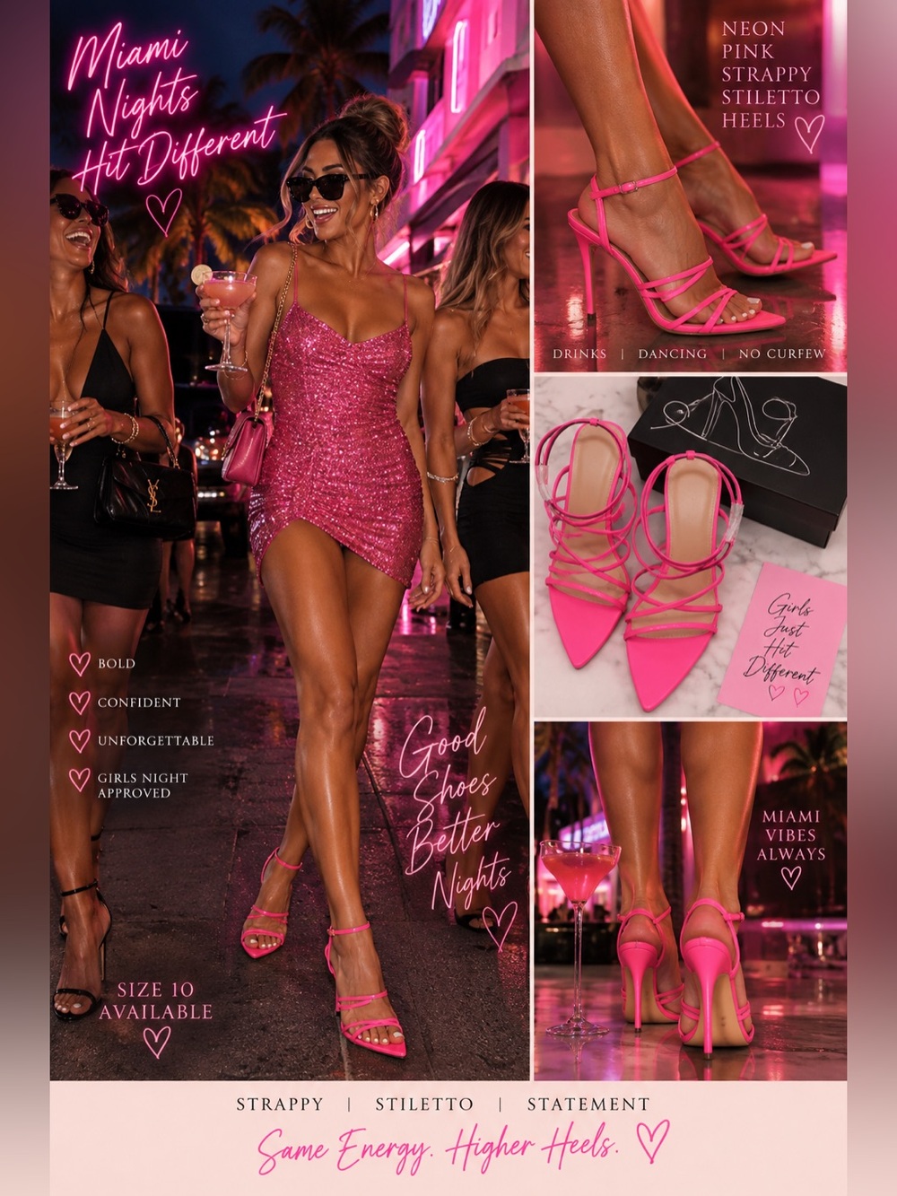 Source Unknown Neon Pink Strappy Stiletto Heels